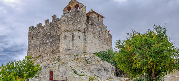 Looking up at a castle on a hill