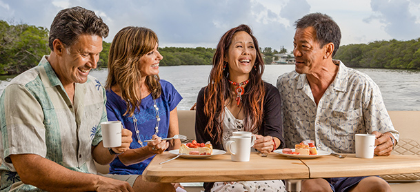 Couples enjoying dessert and coffee