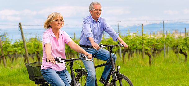Couple biking together