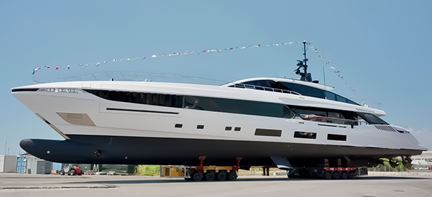 Mangusta 54 Gransport being taxied across a shipyard